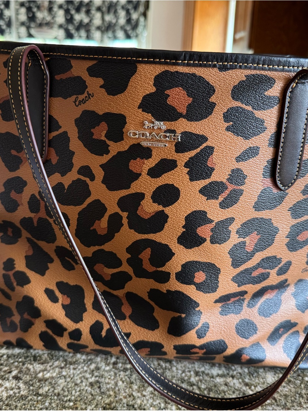 Coach Leopard-Print Leather Tote in Brown and Black